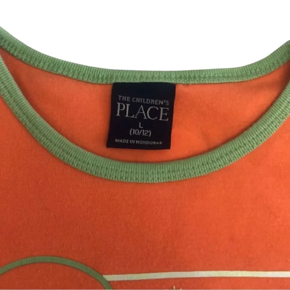 The Children’s Place Sweet Treats Graphic Top Girls L 10/12 Orange Ruffle Trim